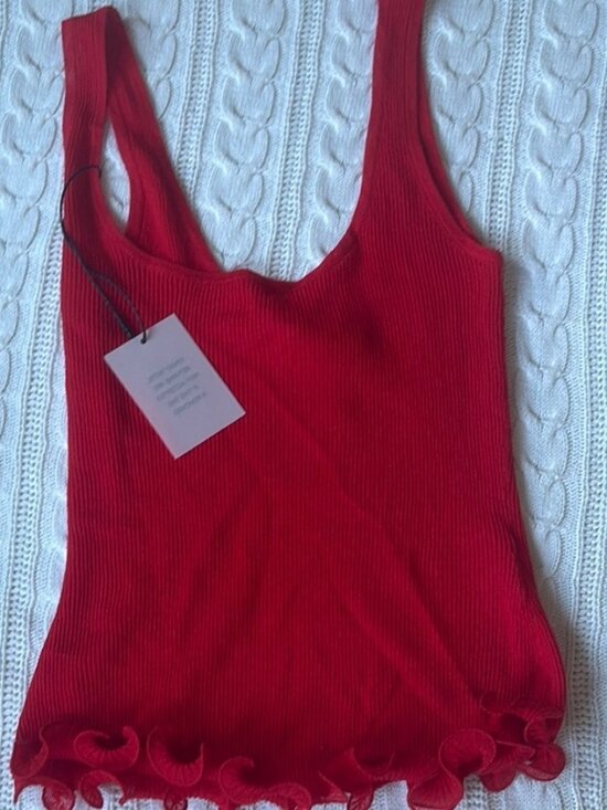 Tops - Red Fitted Ruffled Tank Top